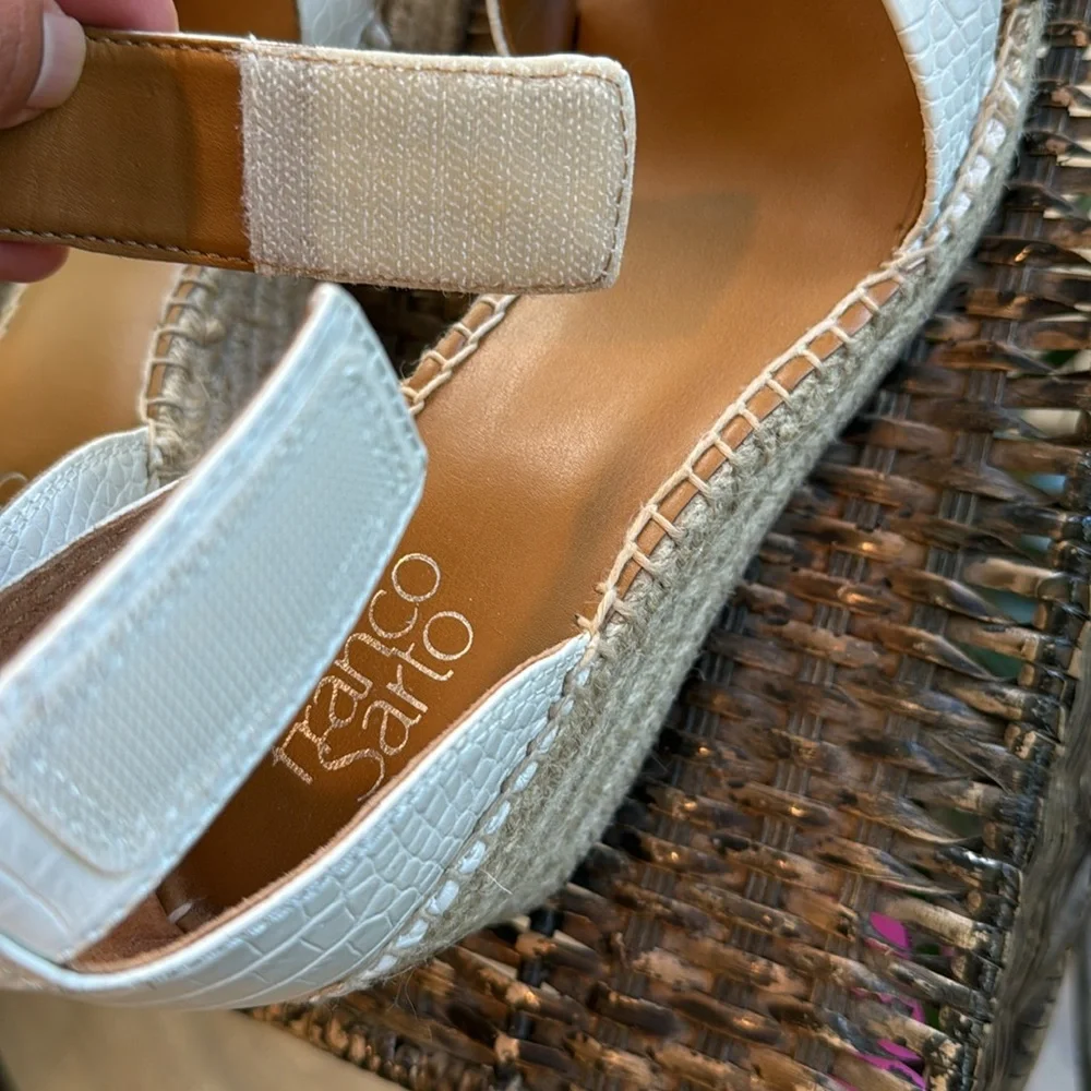 FRANCO SARTO Carlotta white animal print espadrille wedge sandal women’s size 10